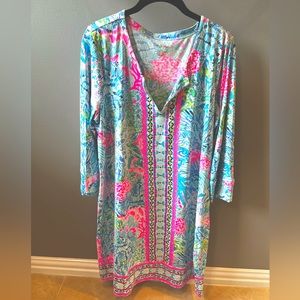 LP V-Neck Dress- Size XL. Blue, pink, white & lime colored.